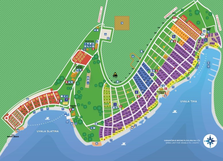 Map of a campsite layout on the island of Cres